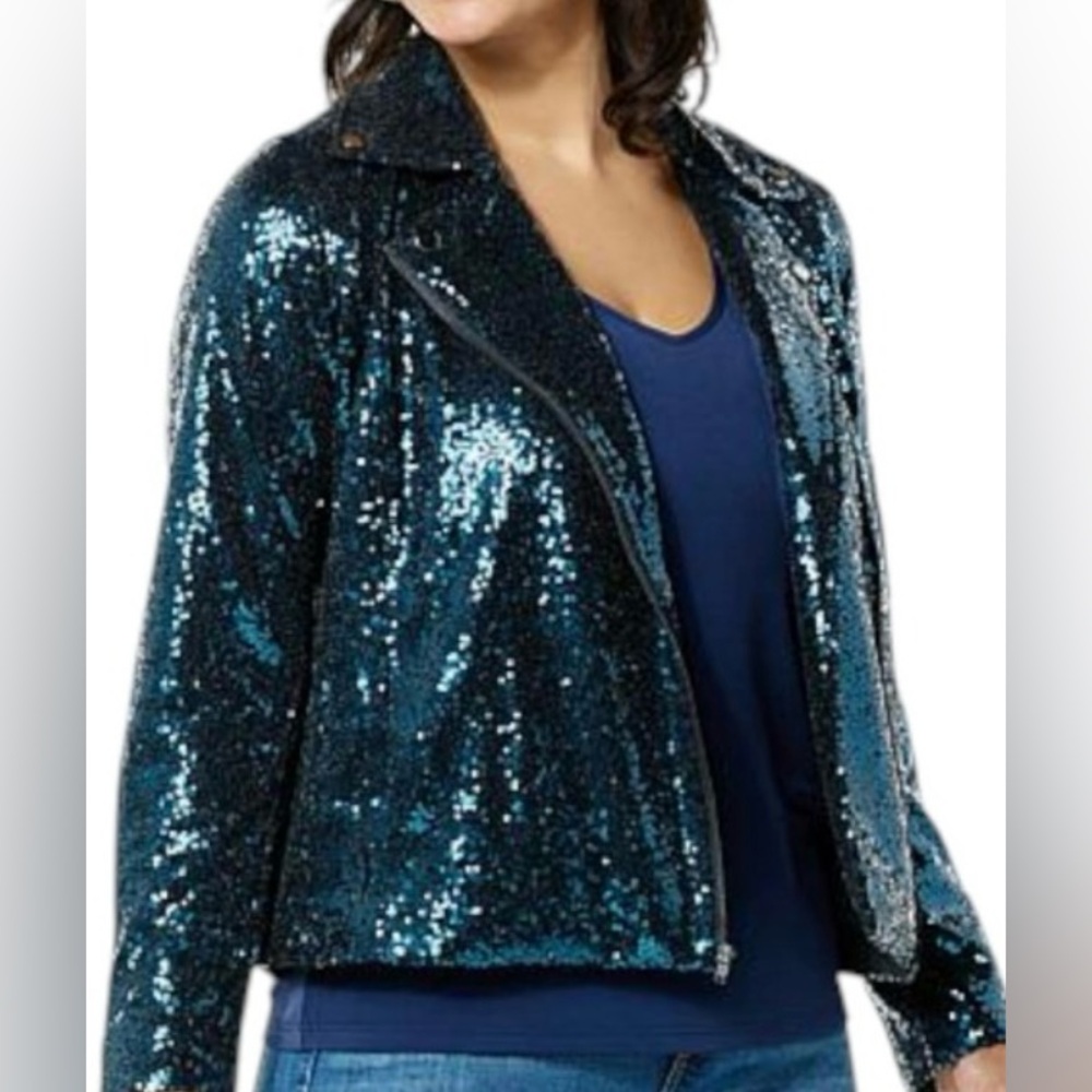 Sequin Blue Moto Jacket NWT 🌴